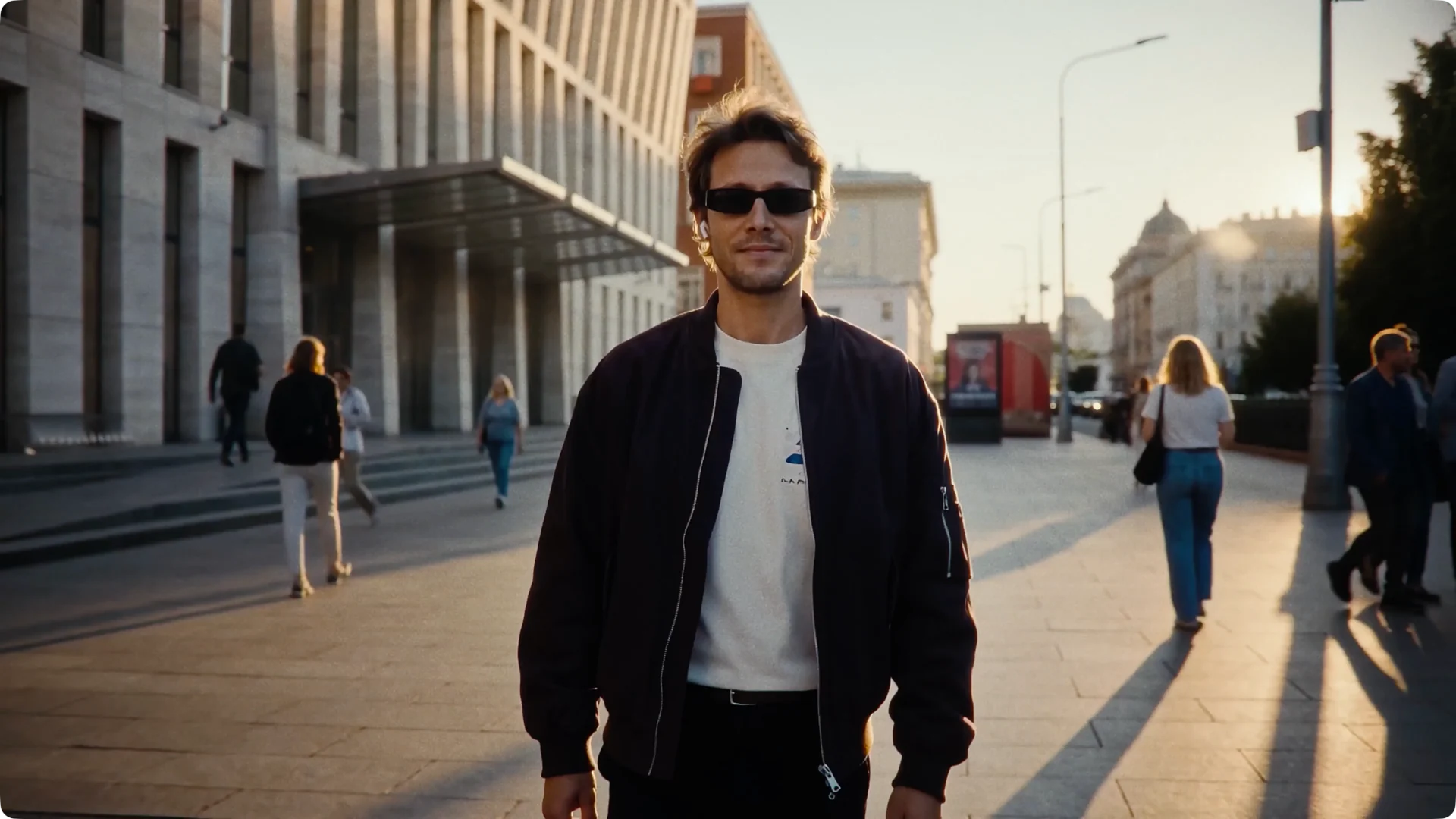 Final AI shot of a character on a city street